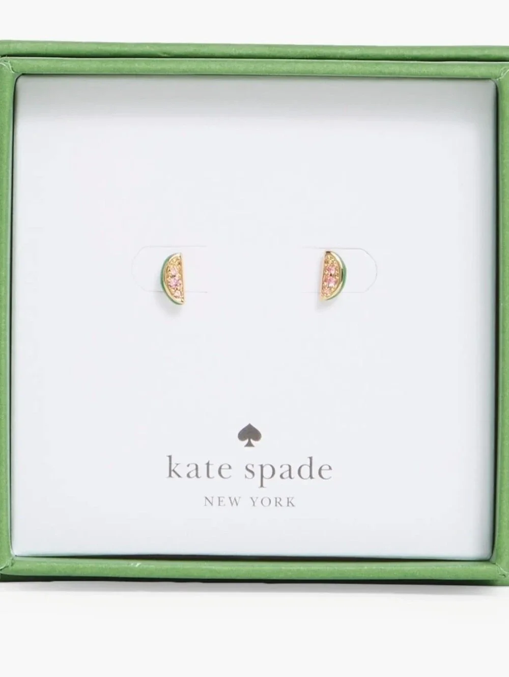 🍉▪️Kate Spade ▪️mini Gold Cubic Zirconia  Watermelon Enamel Slice Stud Earrings